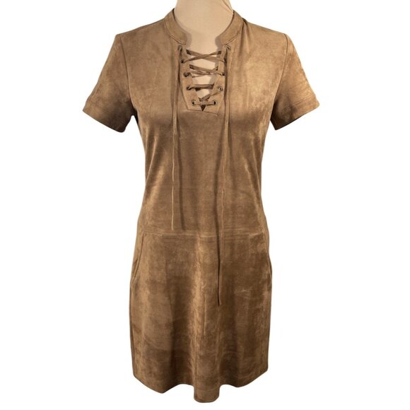 Paper Crane Faux Suede Mini Dress Size S Small Lace-up Brown - Picture 1 of 7